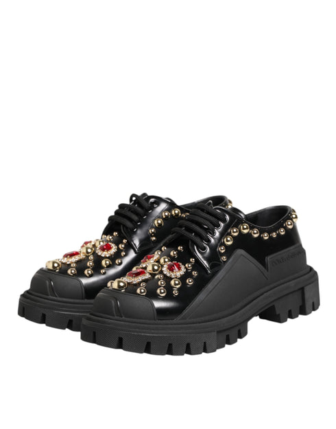 Dolce & Gabbana Black Leather Derby Shoes – Crystal Studded Chunky Soles